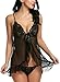 Avidlove Babydoll Lingerie for Women Lace Front Closure Lingerie V Neck Nightwear Sexy Chemise Nightie Black