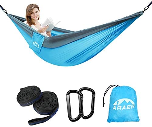 ARAER Camping Hammock Portable Sturdy Tree Straps Lightweight Easy Setup for Camping Backpacking Kayaking Beach Patio