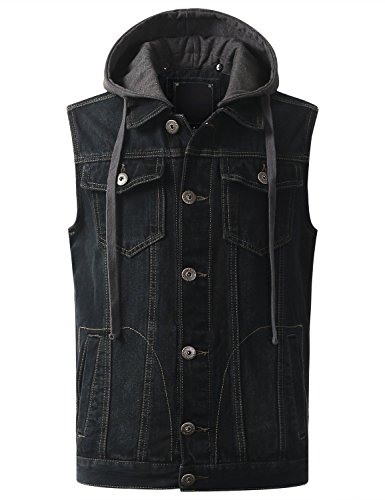 URBANCREWS Mens Hipster Hip Hop Button-Down Sleeveless Denim Vest Jacket