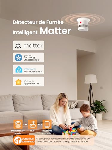 Heiman Matter Over Thread Smoke Detector with Magnetic Attachment, 5 Year Replaceable Battery, 14604, 85dB, Hub Required, for Apple Home, SmartThings & Home Assistant, HS1SA-M
