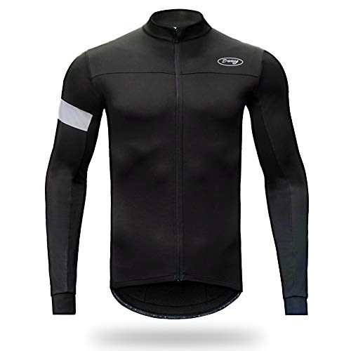 Men's Winter Thermal Fleece Cycling Bike Jersey Reflective Windproof Running Long Sleeve Jacket Warm Breathable Bicycle Softshell Black