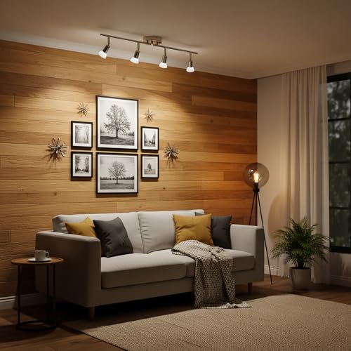 Luckyzoe Iluminación de Riel Led de 4 Luces, iluminación puntual de techo, cabezal de luz giratorio flexible, lampara de riel, 4 luz (GU10), Sin foco, Cromo