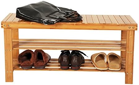 Alightup Bamboo Shoe Bench 2 Tier Shoe Rack Organizer Entryway Shoe Storage
