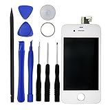 iPhone 4 Premium Replacement Digitizer and Touchscreen LCD Assembly – GSM Replacement for AT&T and International Models - Includes 10 Piece Tool Kit for Replacement and Repair and 1 ECO-FUSED Microfiber Cleaning Cloth – Anti-Fingerprint Screen Protector Pre-Installed (4S - White)