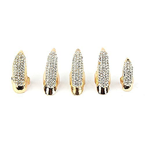 Ewandastore 10Pcs False Nails Punk Talon Claw Paw Finger Ring Knuckle Bend Finger Claw Ring(Gold)