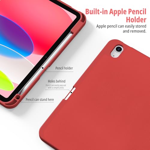 CACOE iPad 10 Generation Case Cover with Pencil Holder 10.9 inch 2022 A2757/A2777, Ultra Thin Soft TPU Back Protective Case with Stand - Bright Red