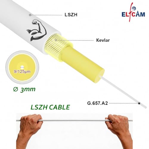 Elfcam® 20 m Fibre Optic Cable Simplex LC/APC 8° to LC/APC 8° Connector, 9/125 μm OS2 Patch Cable LSZH, FTTH Fibre Optic Cable, White (20 m)