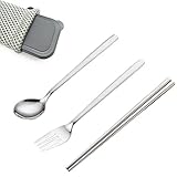 Portable Travel Flatware Set Metal Chopsticks Reusable Stainless Steel Forks Spoons Set with Carrying Case Bag for Adults Dark Grey