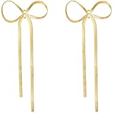 LOKLIFFAI Bow Drop Dangle Earrings for Women, Long Tassel Chain Earrings Wedding Statement Earrings
