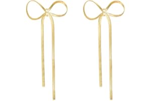 LOKLIFFAI Bow Drop Dangle Earrings for Women, Long Tassel Chain Earrings Wedding Statement Earrings