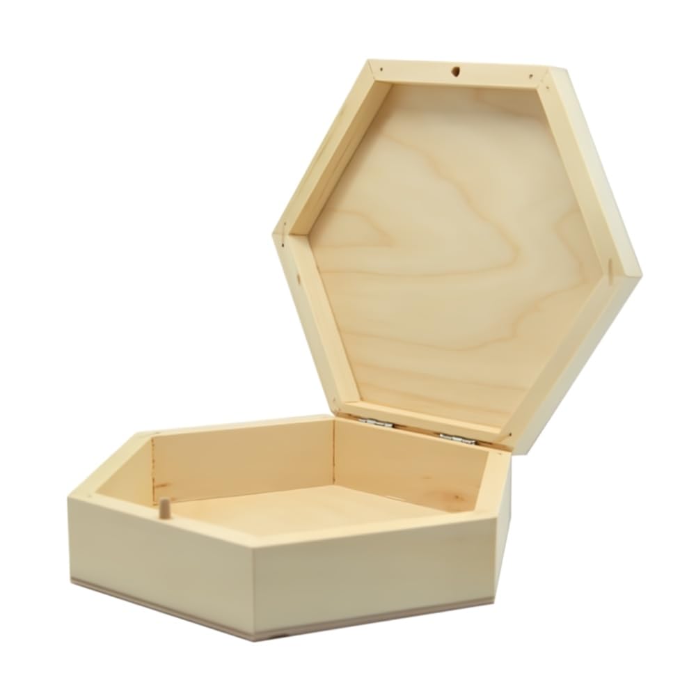 Wooden World - Wooden hexagonal storage box with closure