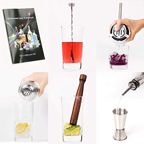 Cocktail Shaker Making Set - 7 Stück Barkeeper Kit Edelstahl Bar Werkzeugset Skandinavischer Stil Home DIY Kit (Silver) – Bild 4