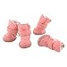 4Pcs Lovely Warm Adjustable Pet Dog Puppy Winter Cotton Anti-slip Snow Cozy Shoes Boots (Pink, Small)