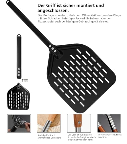 ZHEHNSA pala per pizza forata in alluminio Set,pala pizza forata 30 cm comoda impugnatura rimovibile, con paletta per pizza da 7 zoll e 12 zoll,Progettate per Girare e Trasferire le Pizze