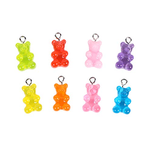 Resin Gummy Bear Pendant, BENBO 40Pcs 8 Colors Cartoon Bear Keychain Pendants Necklace Bear Candy Charm for DIY Jewelry Making Crafting - Thumbnail 7