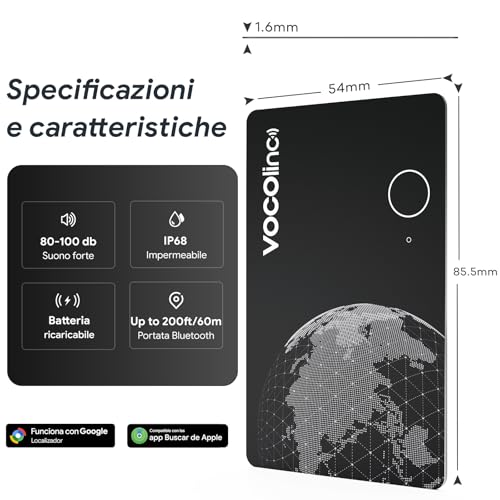 VOCOlinc Air Card Tag Compatible with Android Google Functions Find or iOS Apple Where is App, Rechargeable Wallet Tracker Card Bluetooth Locator for Wallet/Luggage/Backpack Bag, 1 Piece