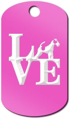 Love Fox Terrier Engraved Keychain / GI Tag Mister Petlife park smooth wire Hot Pink