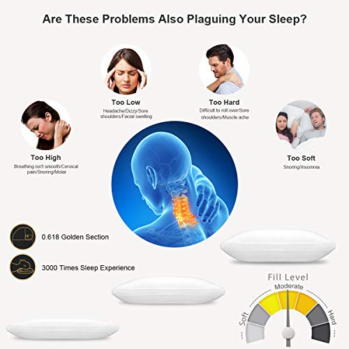 Kindak Bed Pillow, Bed Pillows White Hypoallergenic Dust Mite Resistant with Zipper Adjustable Loft Shred Fiber, Reading Bed Rest Pillows Down for Home Hotel Collection Sleeping Bedding (Pillow)