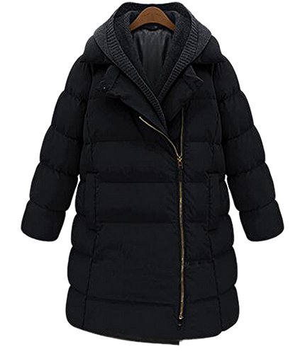 xiaoming Women Winter Zip Up Hooded Quilted Cotton Padded Jacket Long Coat Black xiaoming Women Winter Zip Up Hooded Quilted Cotton Padded Jacket Long Coat Black