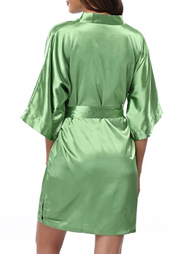 FADSHOW Women's Pure Color Kimono Robes Short Wedding Robes for Bridal Party,Apple Green,Medium