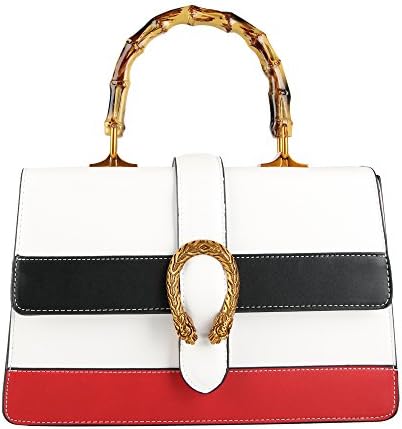 Olyly Women Handbag Bags with Bamboo Handle Genuine Leather Top Handle Shoulder Cross Body Bag (large, white)