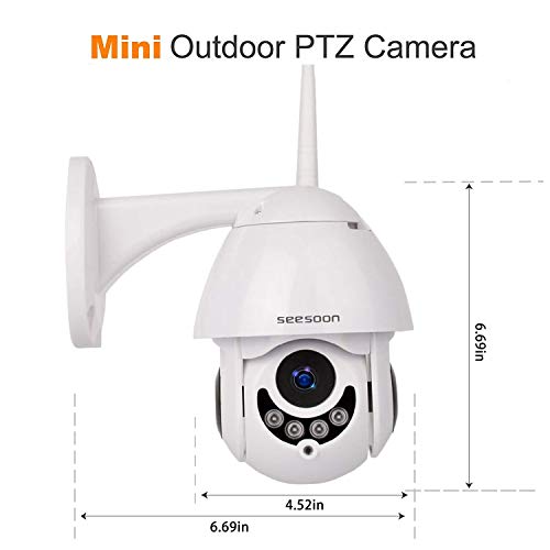 PTZ WiFi IP Camera 1080P HD H.265/H.264 Wireless Waterproof CCTV Security Dome Camera with 4mm F1.2 CS Lens 355° Pan/ 90° Tilt, IR-Cut Night Vision, Motion Detection, Two Way Audio,Micro SD Card