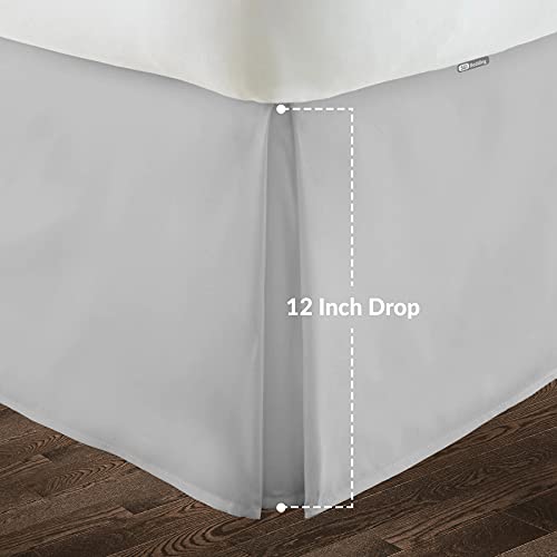 12 Inch Drop Queen Size Lt.Grey Solid Bed Skirt Split Corner Pleated