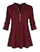 Ya Ya Hood Women V-Neck Long Sleeves Roll-Up Sleeve Zip Up Shirt Blouses Casual Tops
