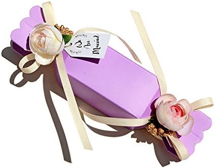 Moleya 20 pcs DIY Wedding Party Fvors Boxes with Ribbon and Flower for Engagement, Bridal Shower Party--Elegant Purple