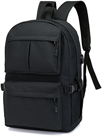 ORSIEC Casual Travel Laptop Backpack, Traveling Computer Business College School Water Resistant Backpacks, Vintage Lightweight Slim Bag with USB Charging Port for Women Men Fit 15 Inch Laptop - Black