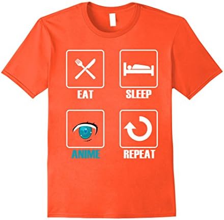 Mens Eat Sleep Anime Repeat Large Square Shirt, Funny Anime Gift Medium Orange