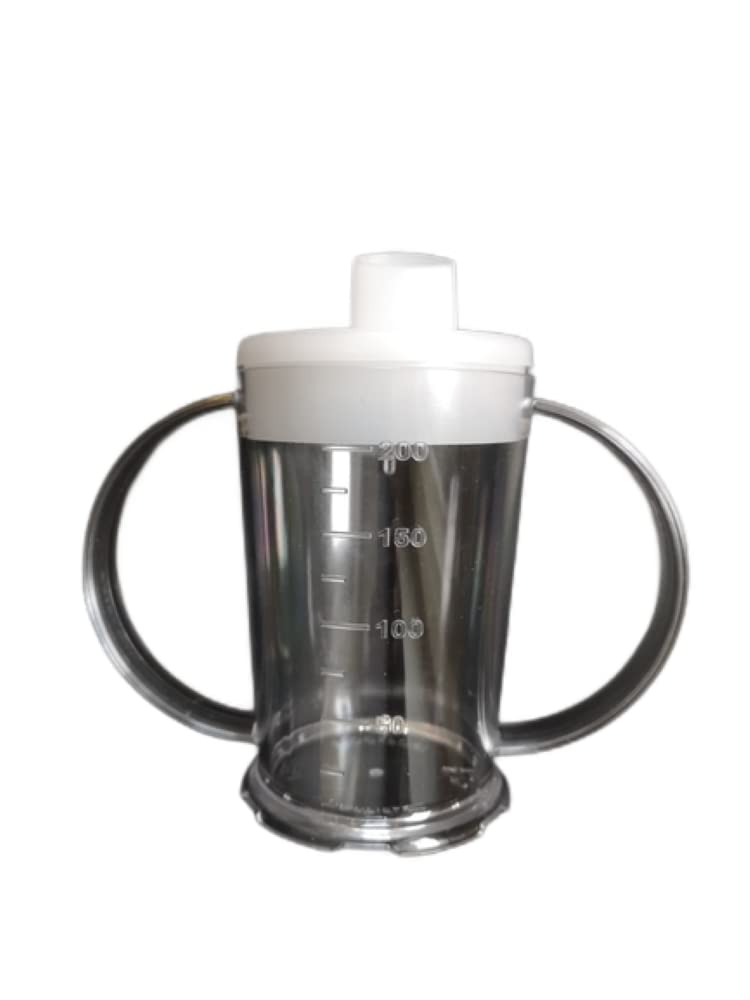 NuHorizons Healthcare Products Clear Two Handled Graduated Beaker with Lid - 200ml Adult Feeder Cup - Drinking Aids (Narrow Spout, Pack of 2)