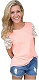 OQC Women's Floral Lace Short Sleeve Contrast T-Shirt Tee Casual Blouse Top
