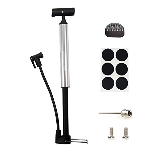 Bike Pump, Kitbest Aluminum Alloy Portable Bike Floor Pump, Mountain, Road, Hybrid & BMX Bike Tire Pump, Floor Bicycle Air Pump Compatible with Presta & Schrader Valve & Sports Ball (Silver)