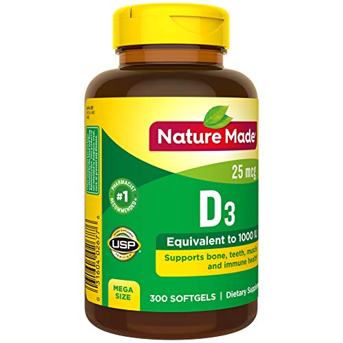 image for Nature Made Vitamin D3 1000 IU (25 mcg) Softgels, 300 Count for Bone H