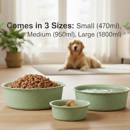 Pawpourri Dog Bowls Stainless Steel Anti-Skid Dog Food Bowl & Water Bowl, Speckle Design Pet Feeder for Puppy and Small Dogs, Durable & Easy Clean Feeding Bowl (Green, 470 ML)