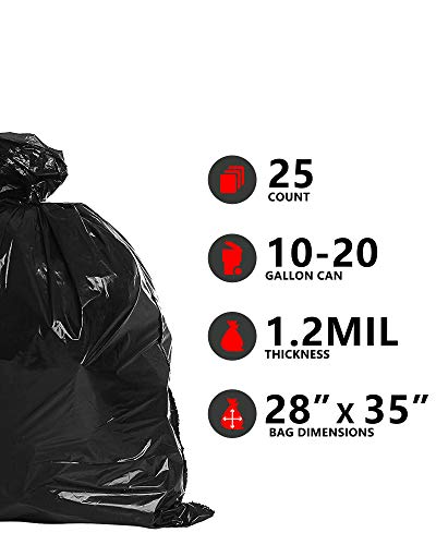20 Gallon Trash Bags,25 Count Bulk, Black Trash Bags Industrial Quality Black Garbage Bags for Paper, Plastic, Cans, Bottles, Newspaper, Lawn