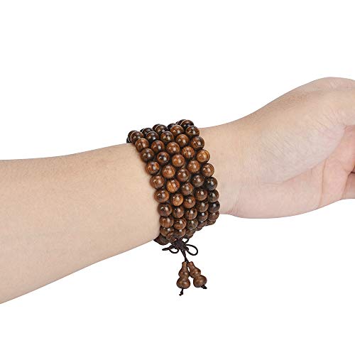 anzhongli mala Beads Bracelet 108 8mm Beaded Necklace Sandalwood Elastic (Gourd - Rosewood) - Thumbnail 5