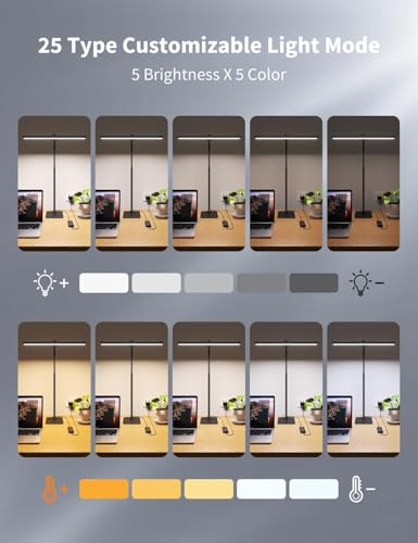 LED Desk Lamp Table Light: Desk Lamps with Flexible Gooseneck, 5 Brightness Levels, Adjustable Height, Dimmable Colours for Office, Reading, Study