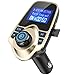 Nulaxy Bluetooth Car FM Transmitter Audio Adapter Receiver Wireless Handsfree Voltmeter Car Kit TF Card AUX USB 1.44 Display (Golden)