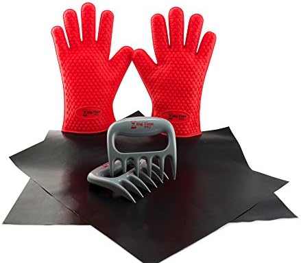 Big Time BBQ Bundle (3 Sets) Barbecue Grill Mats, Silicone Grilling Gloves, Meat Shredding Claws