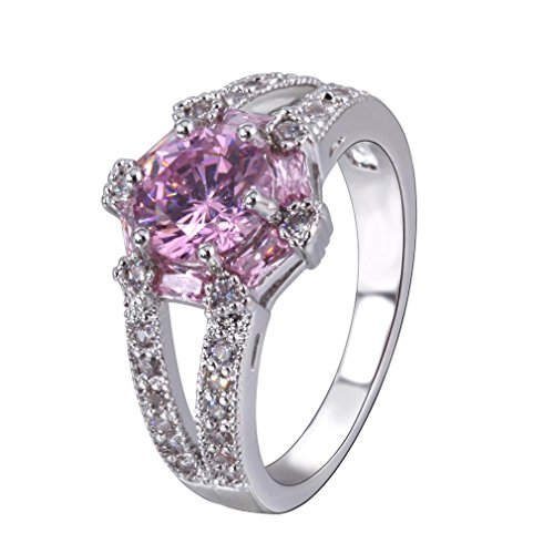 YAZILIND Pink Cubic Zirconia Silver Plated Wedding Engagement Ring For Women Size 10