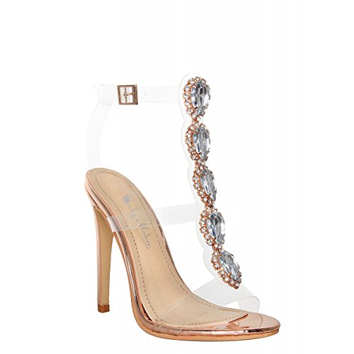 Onlymaker Ankle Strap Gem Clear Stiletto High Heels Gladiator Transparent Strip Sandals With