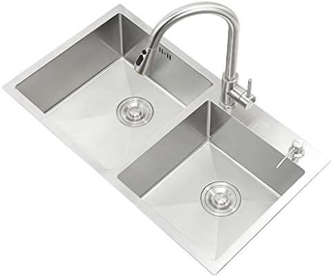ダブルボウルシンクバスルームの洗面台の食器洗浄プールステンレスシンク 色 シルバー