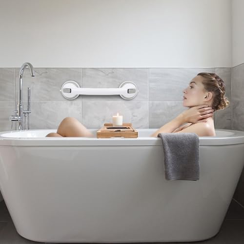 sunzone Barra de Agarre de Seguridad para Baño, 40cm Barra de Agarre para Ducha, Potentes Agarres con Ventosas, Soporte de Brazo Antideslizante Asideros para Niños, Ancianos