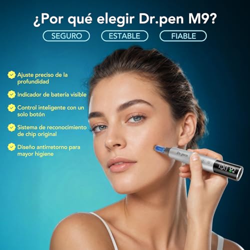 Dr.pen Ultima M9 Dermapen Inalámbrico Rostro y Cuero Cabelludo - Versión 2026: Ajuste con 1 Botón, Chip Inteligente Antifalsificación, Carga USB-C, para Casa o Salón, Gran Regalo para Mujeres | Original, compatible con todos los cartuchos, vídeo guía, fácil uso, devolución 30 días, caja regalo