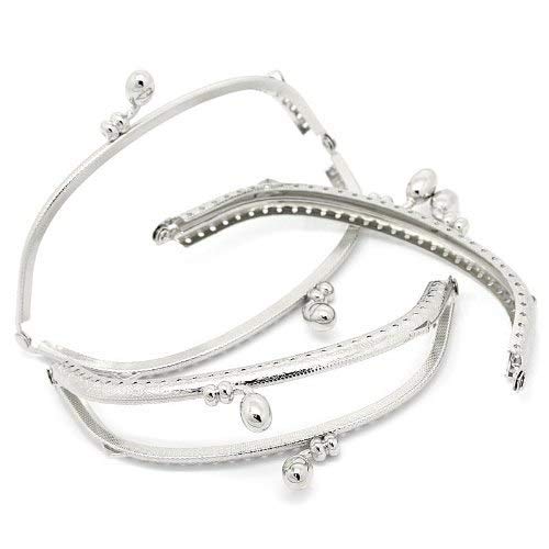 Rockin Beads Brand, 3 Silver Tone Purse Frame Metal Bag Kiss Clasp Lock Curved Design 5x2 Inch 3 Pack