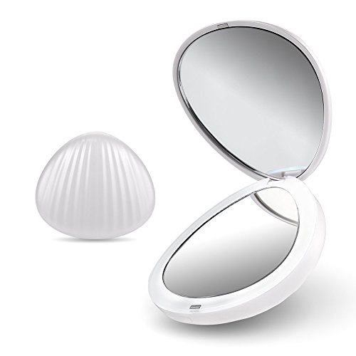 UPmall Handy Double-sided 1×5× Magnification Makeup Mirror with Led Light, Purse Size Lightweight Compatible with Cosmetics Bag, Portable for Party, Prom, Gathering