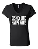 Disney Life Happy Wife 6005 Womens Premium V-Neck T-Shirt Humorous T Black XX-Large