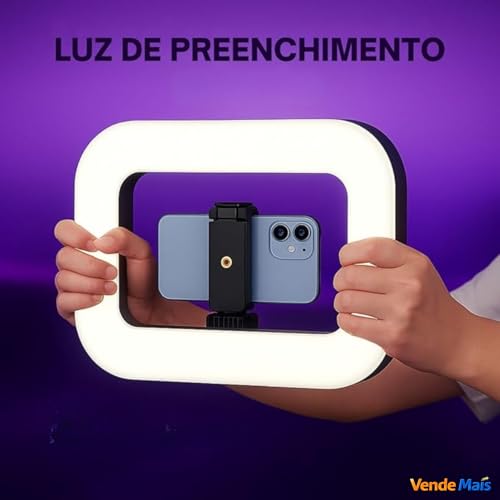 Ring Light LED Portátil com Suporte para Celular Universal e Controle de Luz Fria Quente e Neutra I Iluminador para Selfie Vídeo Foto Maquiagem e Gravação I Vende Mais